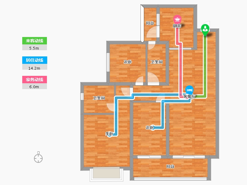 四川省-成都市-卓越云际1号楼,4号楼建面119m2-95.20-户型库-动静线