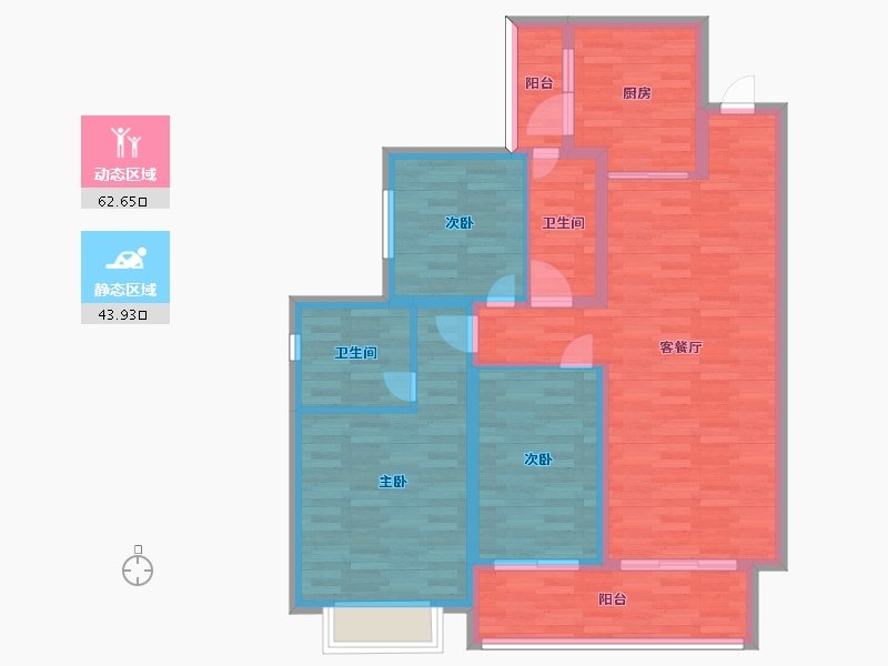 四川省-成都市-卓越云际1号楼,4号楼建面119m2-95.20-户型库-动静分区