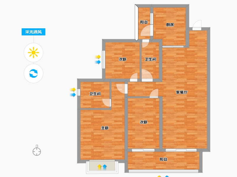 四川省-成都市-卓越云际1号楼,4号楼建面119m2-95.20-户型库-采光通风