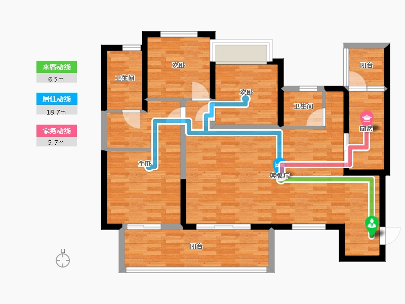 四川省-成都市-恒大天府半岛建面123m2-96.31-户型库-动静线