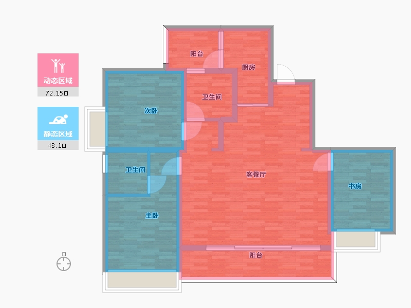 四川省-成都市-麓湖生态城建面129m2-103.20-户型库-动静分区