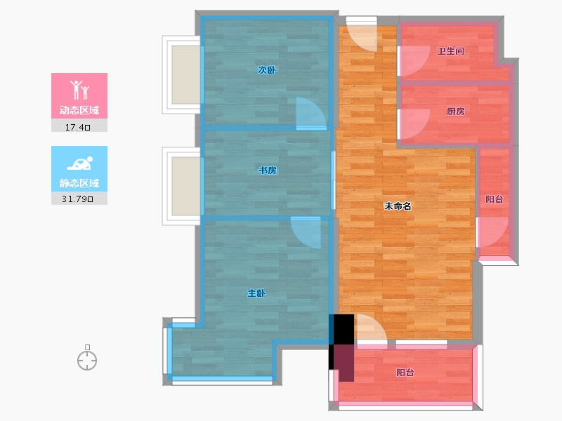 四川省-成都市-麓山国际社区悦庭Z地块3组团2号楼建面83m2-64.45-户型库-动静分区