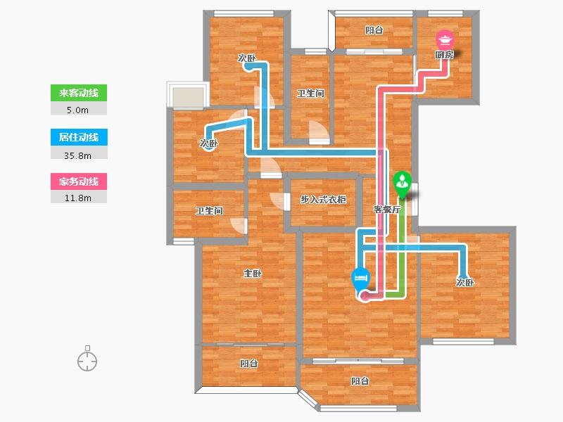 四川省-成都市-北辰天麓御府建面154m2-125.87-户型库-动静线