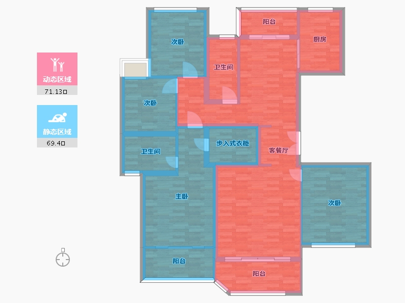 四川省-成都市-北辰天麓御府建面154m2-125.87-户型库-动静分区