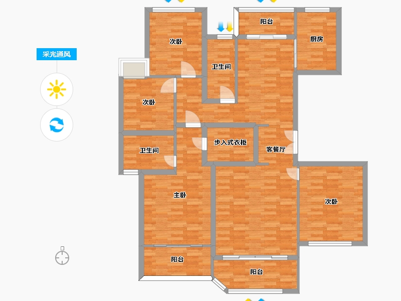 四川省-成都市-北辰天麓御府建面154m2-125.87-户型库-采光通风