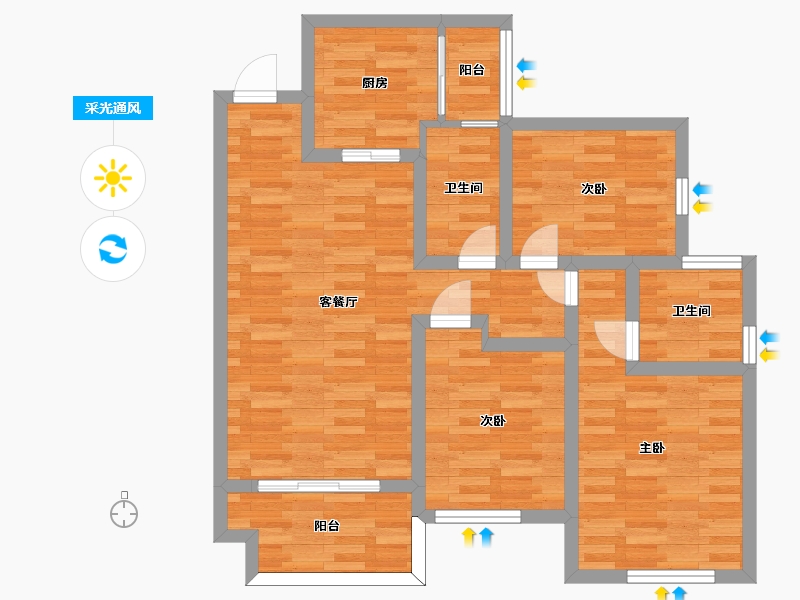 四川省-成都市-奥园天骄1号楼,2号楼建面105m2-80.88-户型库-采光通风