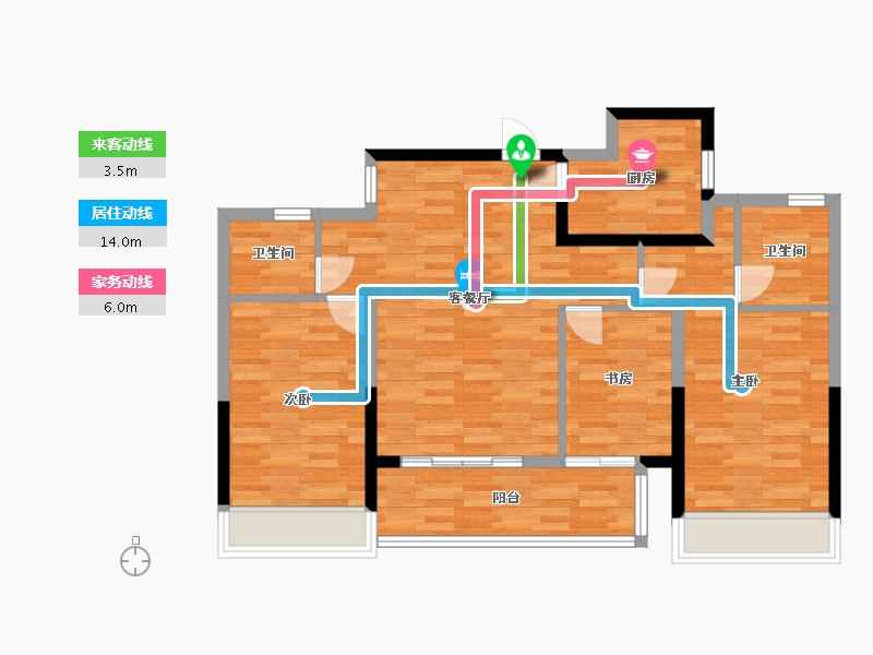 四川省-成都市-诚园建面110m2-85.64-户型库-动静线