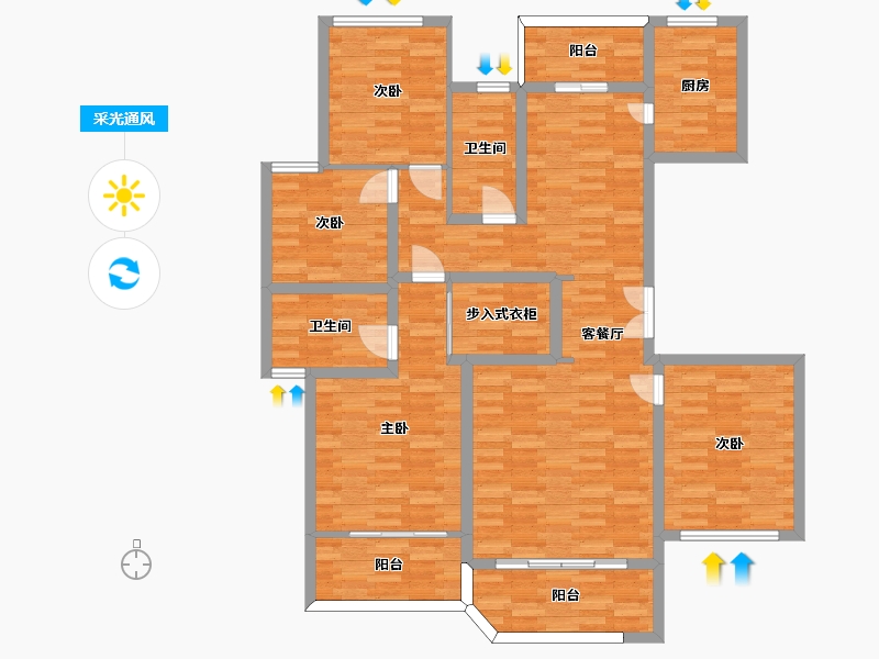 四川省-成都市-北辰天麓御府建面157m2-124.88-户型库-采光通风