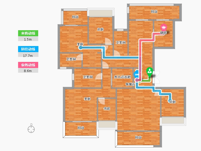 四川省-成都市-北辰天麓御府建面191m2-171.62-户型库-动静线