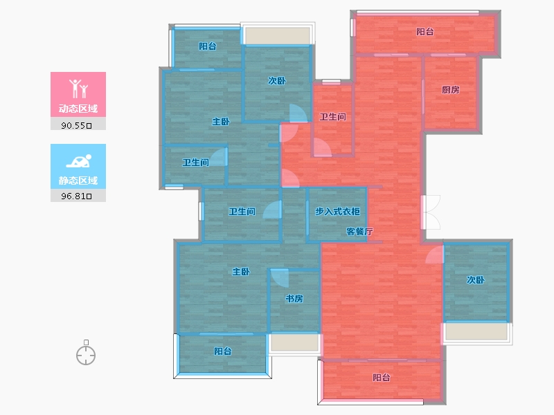 四川省-成都市-北辰天麓御府建面191m2-171.62-户型库-动静分区