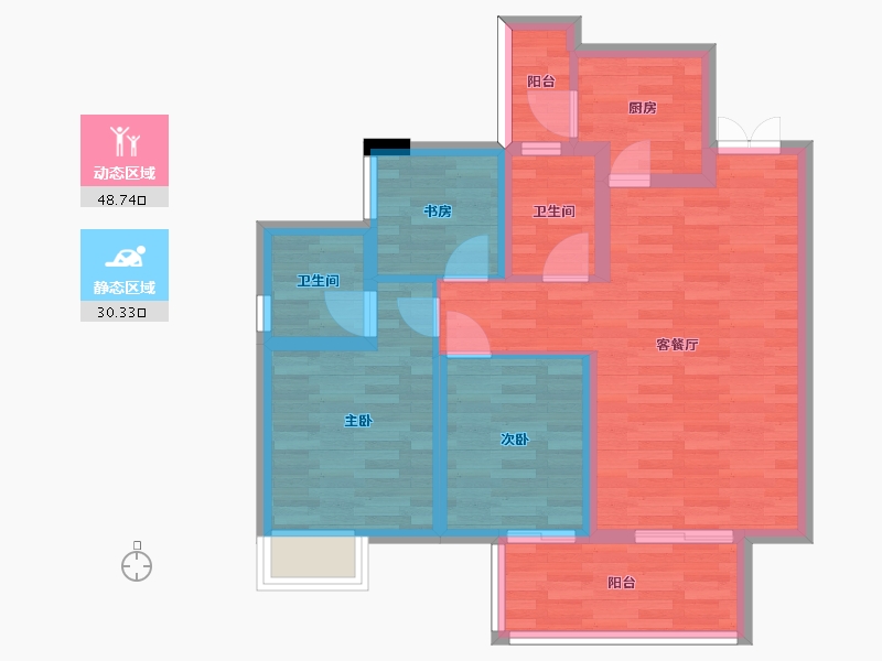 四川省-成都市-城投置地楠悦4，6号楼建面96m2-69.55-户型库-动静分区