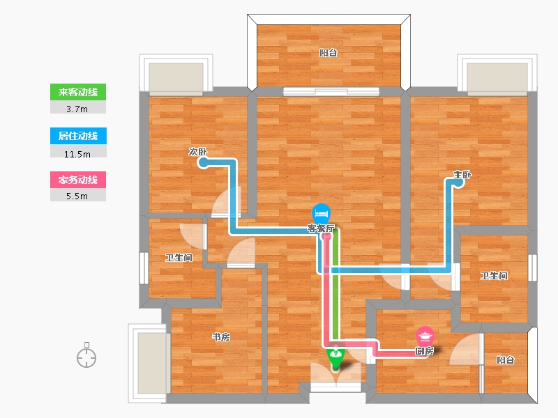 四川省-成都市-城投置地楠悦4，6号楼建面97m2-72.96-户型库-动静线