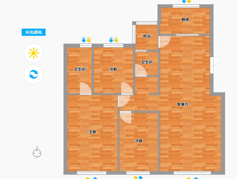 四川省-成都市-万科君逸2号楼,3号楼,4号楼,6号楼建面130m2-104.00-户型库-采光通风