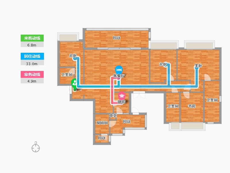 四川省-成都市-远大中央公园建面207m2-165.64-户型库-动静线