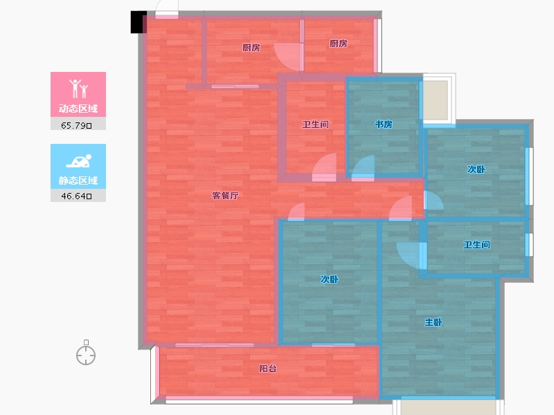 四川省-成都市-中海天府里7号楼建面130m2-101.05-户型库-动静分区