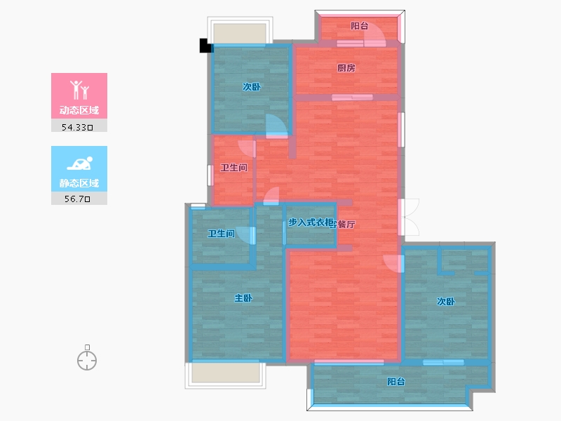 四川省-成都市-光明蓉府11号楼建面128m2-97.31-户型库-动静分区