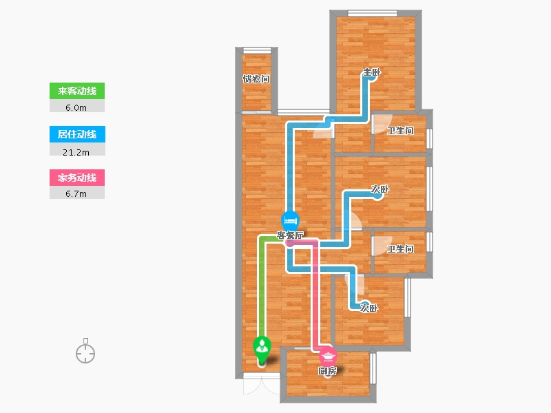 四川省-成都市-三里花城9号楼建面103m2-87.16-户型库-动静线