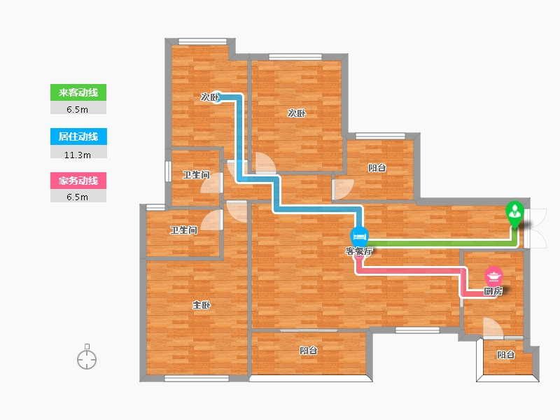 四川省-成都市-三里花城A5户型17号楼建面143m2-117.68-户型库-动静线