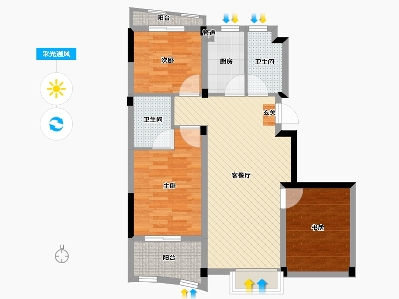 浙江省-杭州市-恒大城市之光-71.21-户型库-采光通风