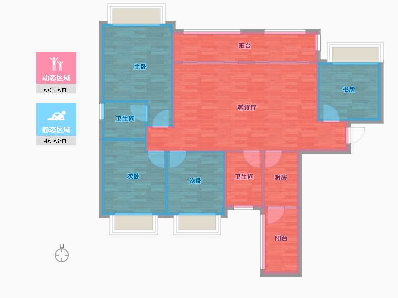 四川省-成都市-乐视界广场3号楼124m²-97.52-户型库-动静分区