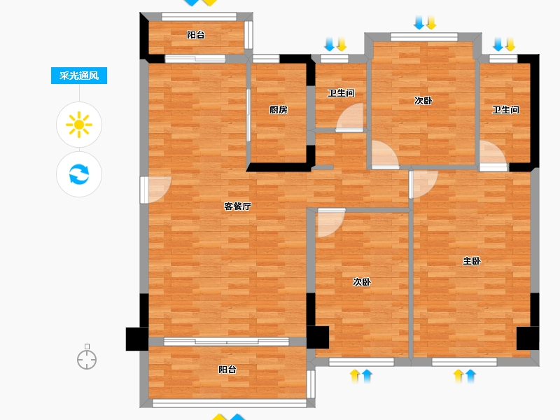 四川省-成都市-碧桂园锦熙府,8号楼122m²-97.79-户型库-采光通风