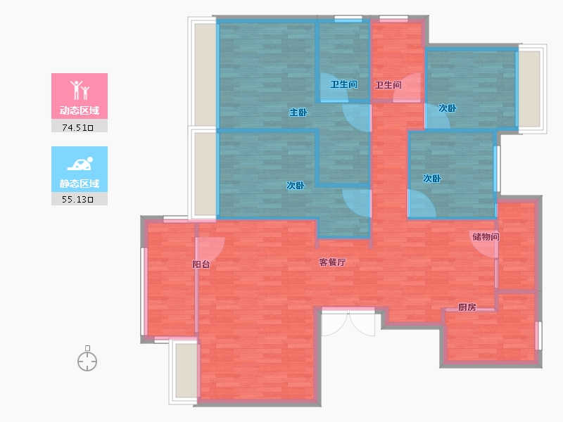 四川省-成都市-电建地产洺悦御府1号楼,148m²-118.41-户型库-动静分区