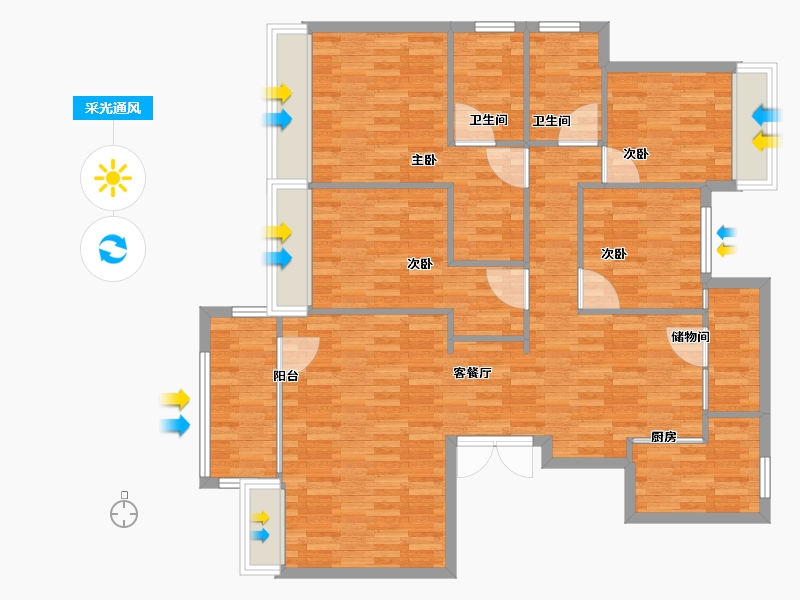 四川省-成都市-电建地产洺悦御府1号楼,148m²-118.41-户型库-采光通风