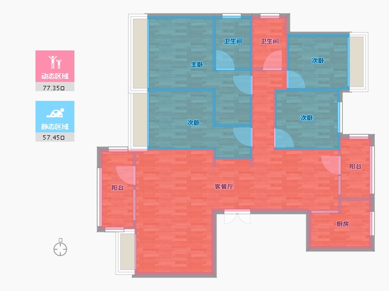 四川省-成都市-电建地产洺悦御府154m²-123.21-户型库-动静分区