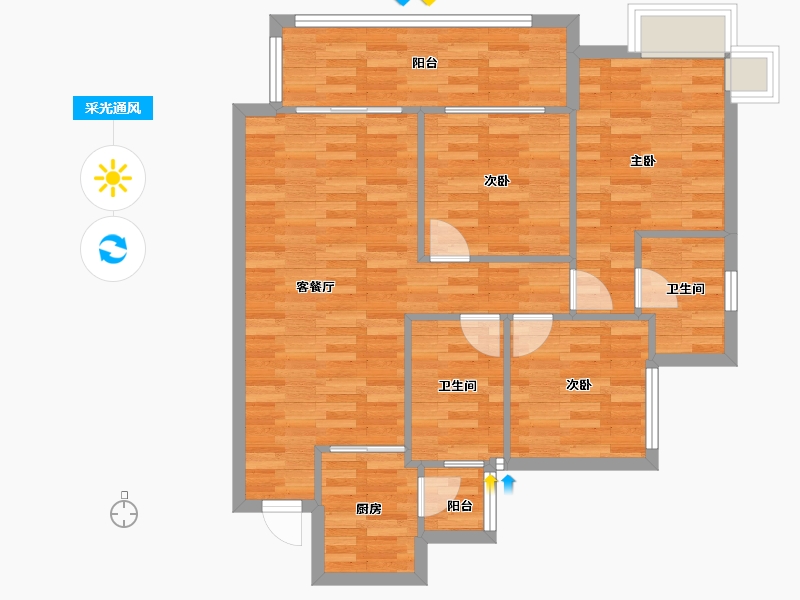 四川省-成都市-华邑宸熙1号楼100m²-80.01-户型库-采光通风