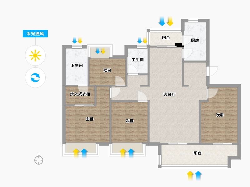 四川省-成都市-中旅名门府9，10号楼建面128m2-101.32-户型库-采光通风