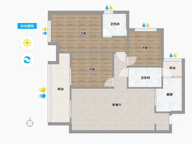 四川省-成都市-中海云麓世家5号楼,9号楼,6号楼建面114m2-92.57-户型库-采光通风