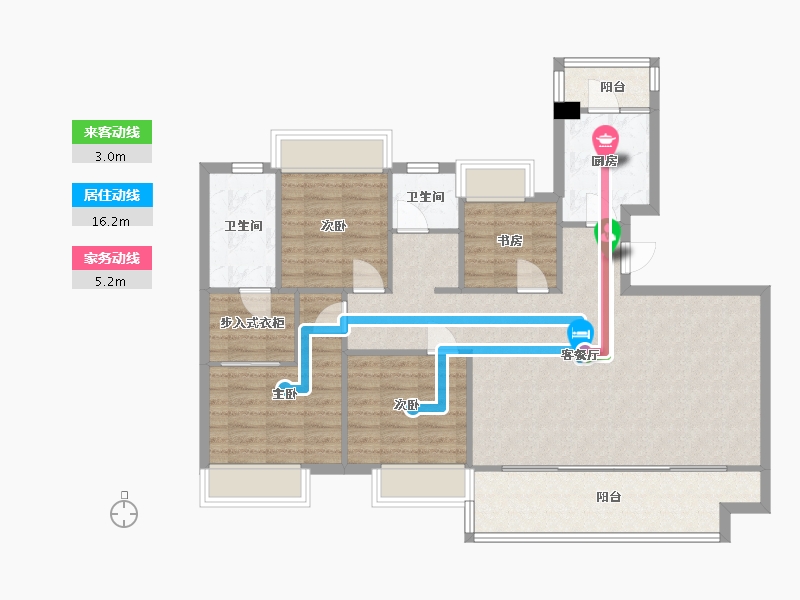 四川省-成都市-中旅名门府8号楼建面136m2-105.63-户型库-动静线