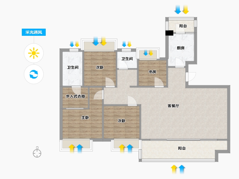 四川省-成都市-中旅名门府8号楼建面136m2-105.63-户型库-采光通风