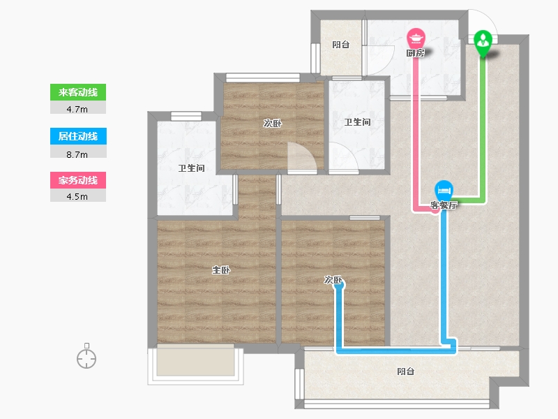 四川省-成都市-中旅名门府11号楼建面105m2-75.97-户型库-动静线