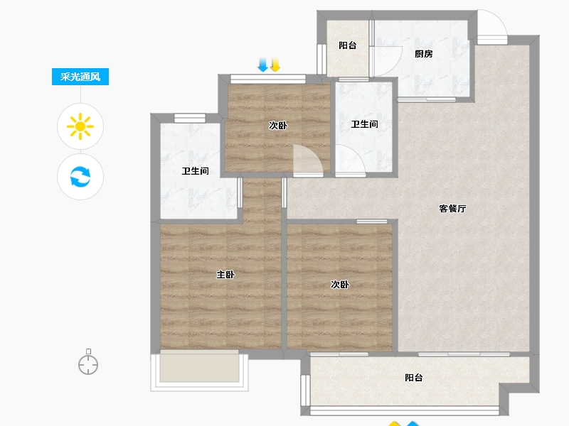 四川省-成都市-中旅名门府11号楼建面105m2-75.97-户型库-采光通风