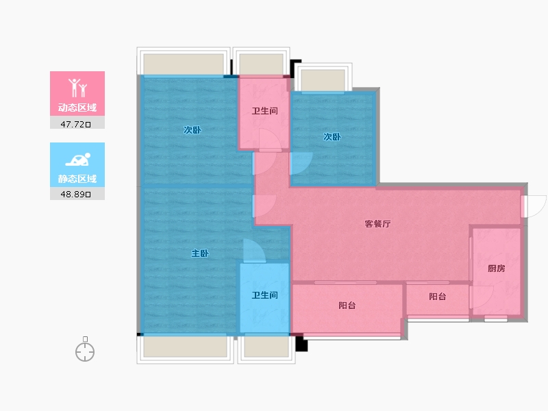 四川省-成都市-中铁骑士府邸建面85m2-88.17-户型库-动静分区