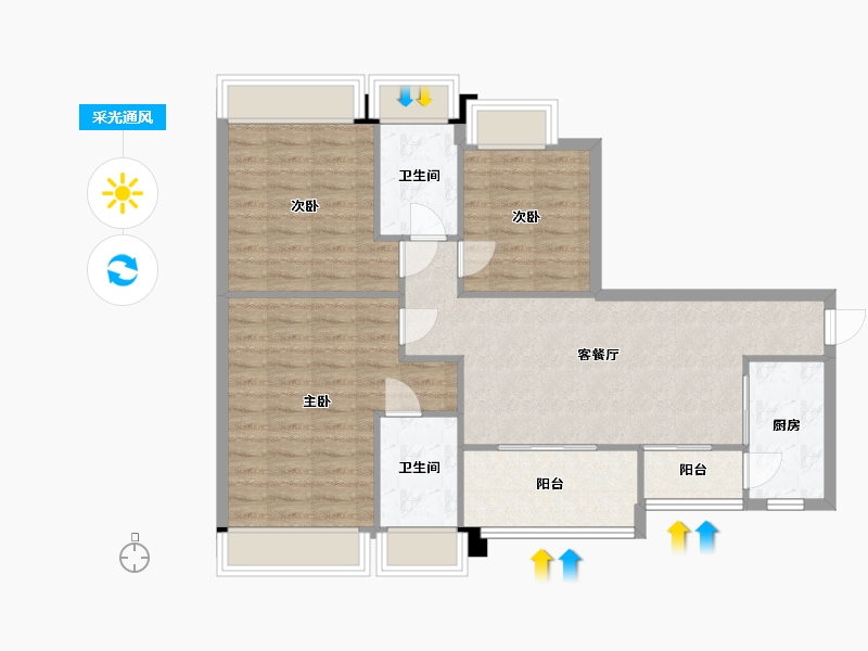 四川省-成都市-中铁骑士府邸建面85m2-88.17-户型库-采光通风