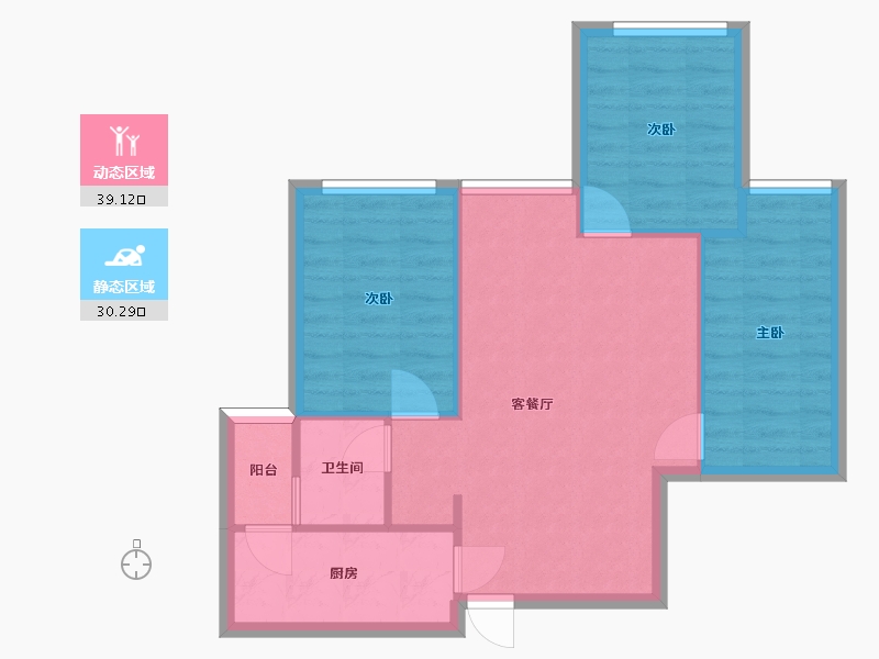 四川省-成都市-中铁骑士府邸12号楼建面73m2-62.63-户型库-动静分区