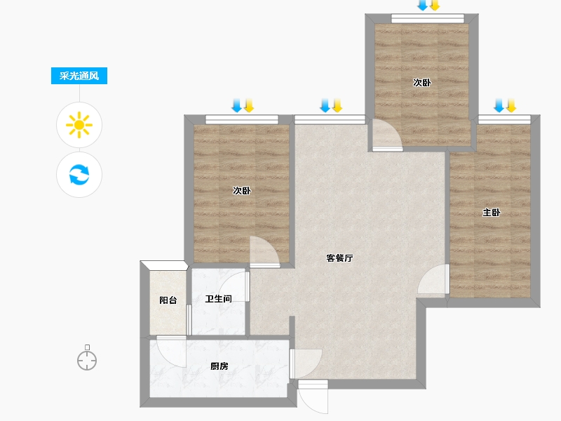 四川省-成都市-中铁骑士府邸12号楼建面73m2-62.63-户型库-采光通风