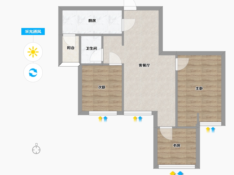 四川省-成都市-中铁骑士府邸12号楼建面67m2-55.96-户型库-采光通风