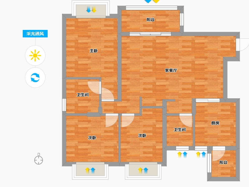 四川省-成都市-恒大御景二期3栋112m²-85.55-户型库-采光通风