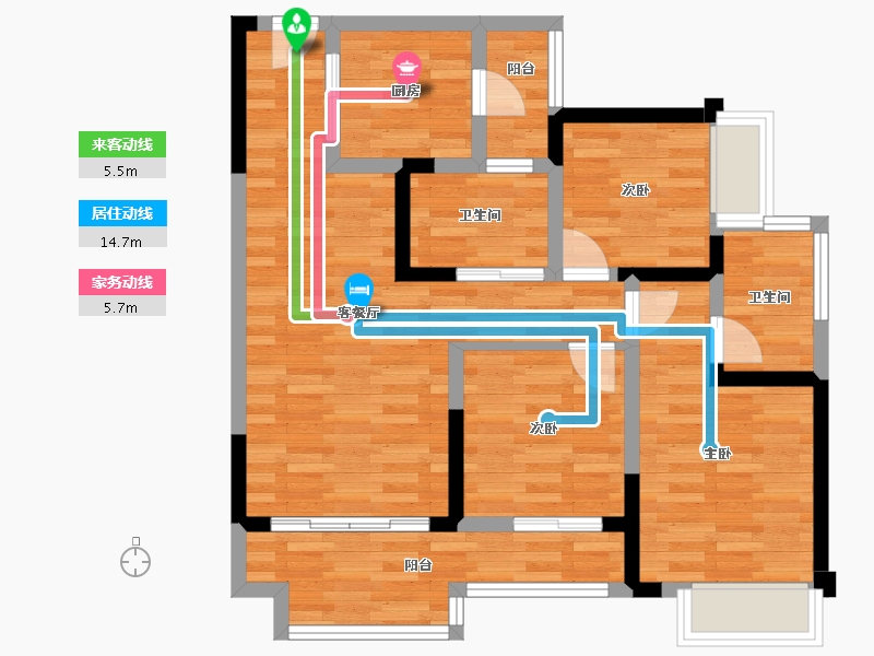 四川省-成都市-凯德卓锦万黛95m²-76.45-户型库-动静线