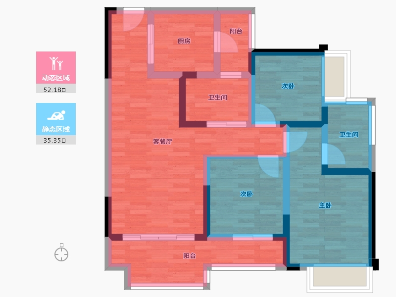 四川省-成都市-凯德卓锦万黛95m²-76.45-户型库-动静分区