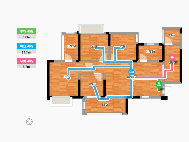 四川省-成都市-凯德卓锦万黛104m²-84.89-户型库-动静线