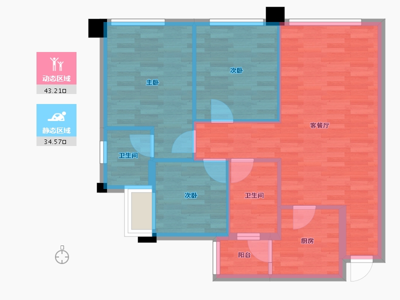 四川省-成都市-慧生时代广场86m²-69.91-户型库-动静分区