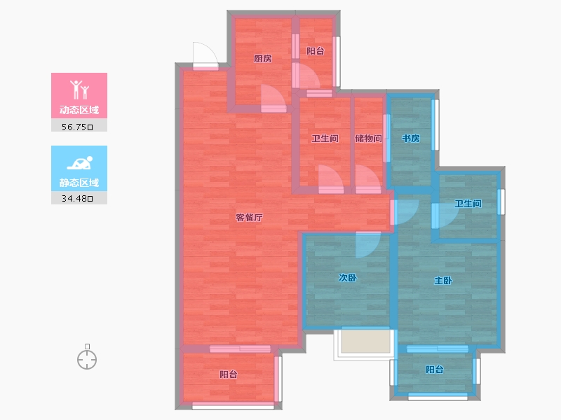 四川省-成都市-光华瑞廷99m²-79.96-户型库-动静分区