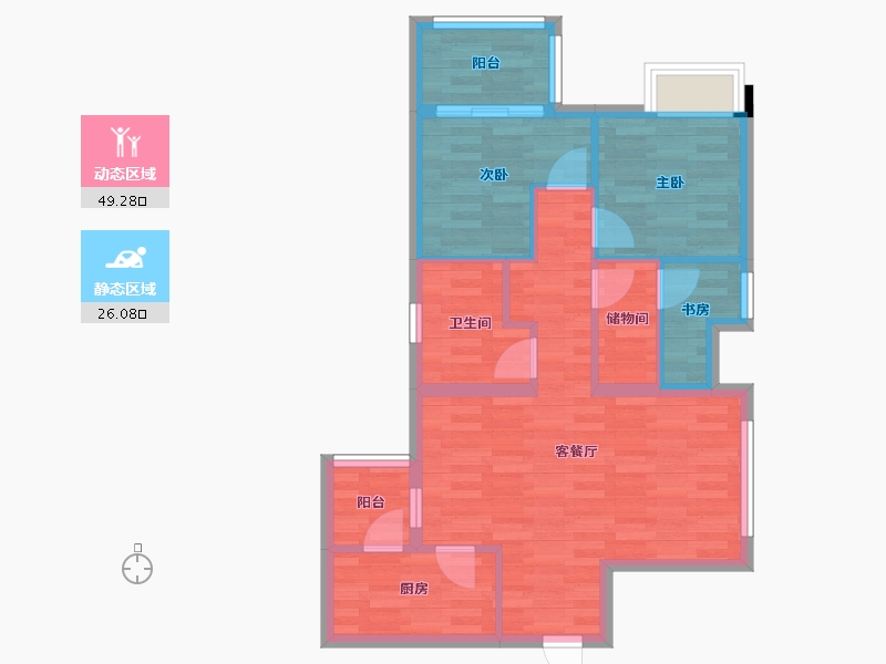 四川省-成都市-光华瑞廷1号楼88m²-66.80-户型库-动静分区