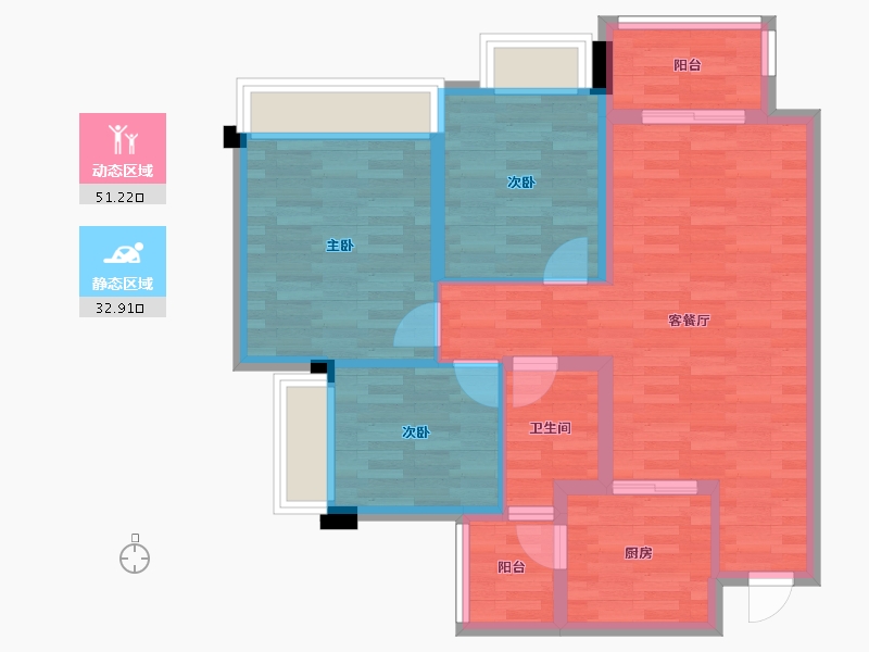 四川省-成都市-招商依云上城91m²-74.93-户型库-动静分区