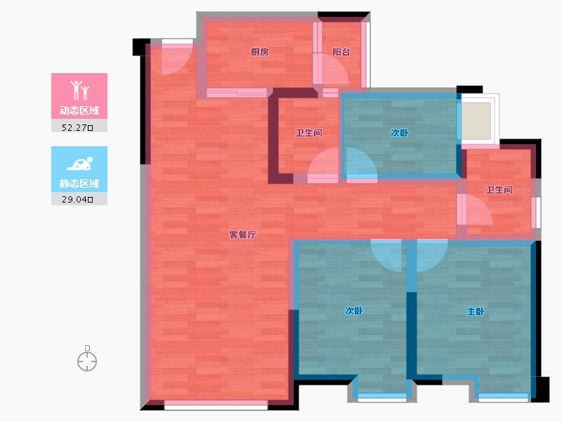 四川省-成都市-中铁奥维尔132号楼,134号楼,135号楼,137号楼88m²-71.48-户型库-动静分区