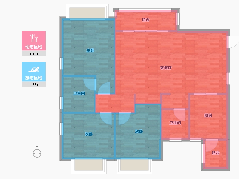 四川省-成都市-恒大御龙天峰113m²-91.44-户型库-动静分区